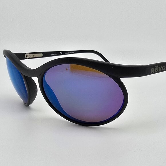Revo 1008-001 Matte Black Frame Blue Mirror Mineral Glass Lens Sunglasses France